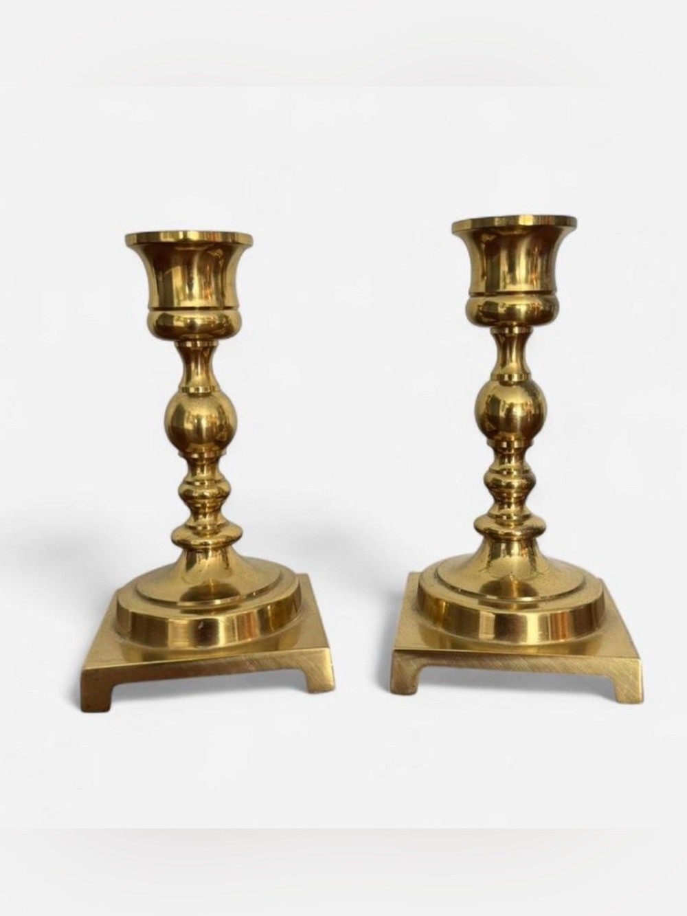 Pair Vintage Japan 5” Candle Holders Solid Brass Candlesticks
